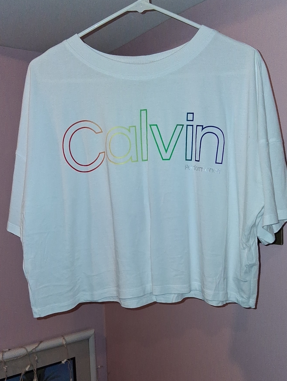 Calvin Klein White Tee with Rainbow Outline Logo